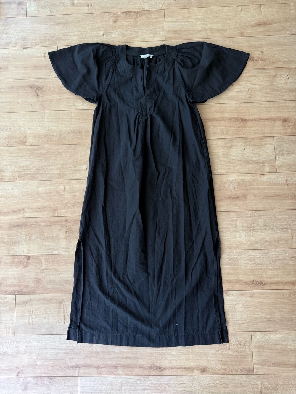 Pomander Place Black Cotton Maxi Dress Flutter Sleeve Boho Cottagecore L
